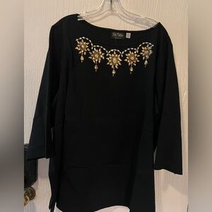 Bob Mackie Black Shirt Womens Rhinestone Embellished Wearable Art New 3X Blouse